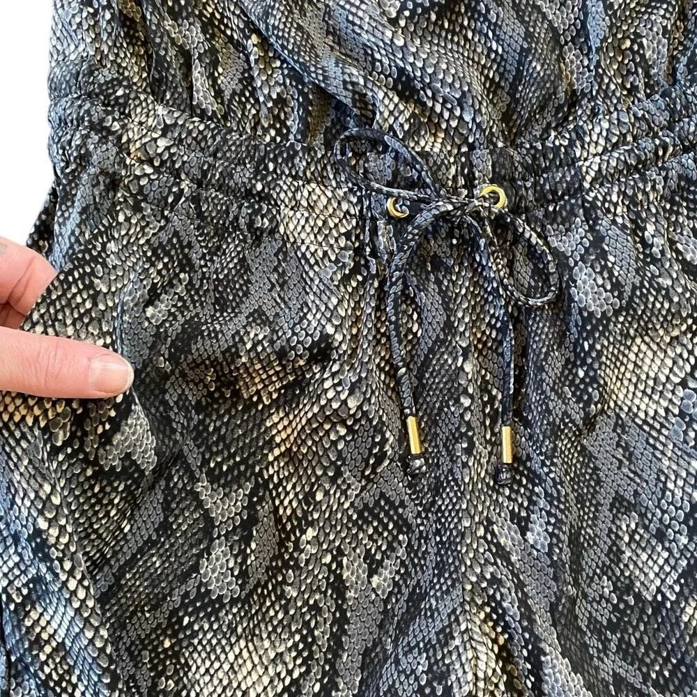 Express Womens Snakeskin Print Strapless Jumpsuit Grey Black XS Drawstring Waist